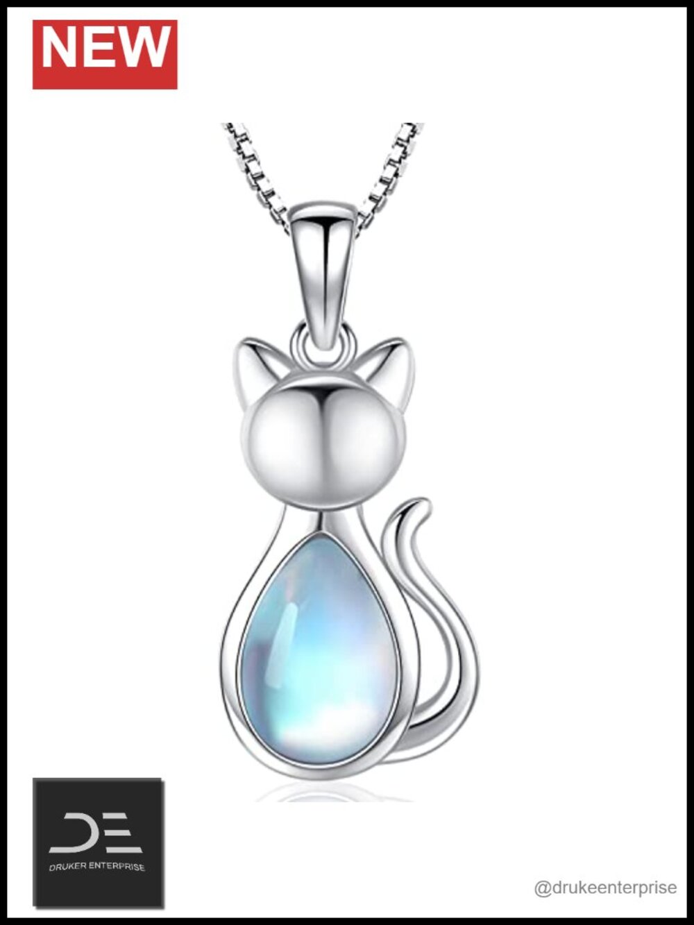 925 Sterling Silver Cat Necklace Moonstone Pendant Jewelry